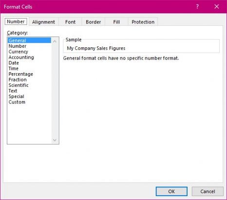 Format cells dialog box