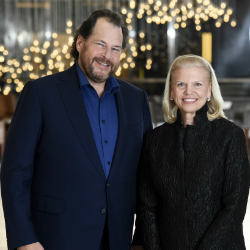 Salesforce Chairman and CEO, Marc Benioff and IBM Chairman, President and CEO Ginni Rometty announced a global strategic partnership to deliver joint artificial intelligence solutions that will enable companies to make smarter decisions, faster than ever before. (Photo Credit: Jon Simon/Feature Photo Service for IBM)