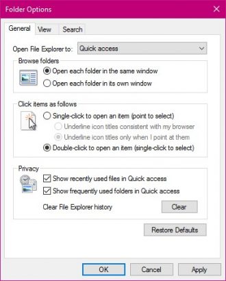 Options dialog Box