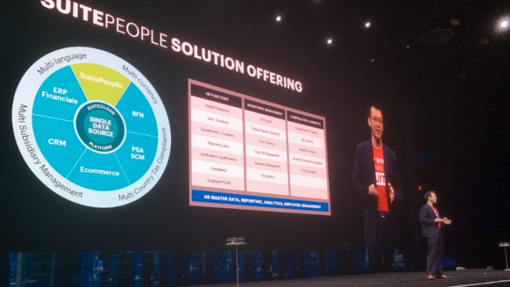 Joseph Fung on stage at Suiteworld talks about SuitePeople (Oracle Netsuite)