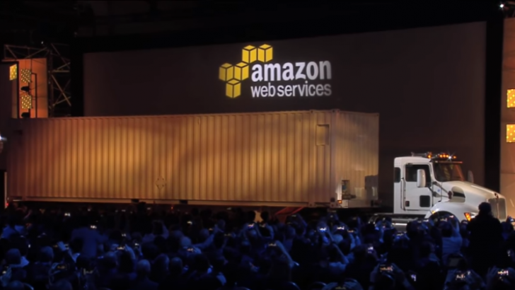 AWS Snowmobile on stage (Image credit AWS)