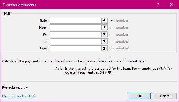 Function Arguments Dialog Box