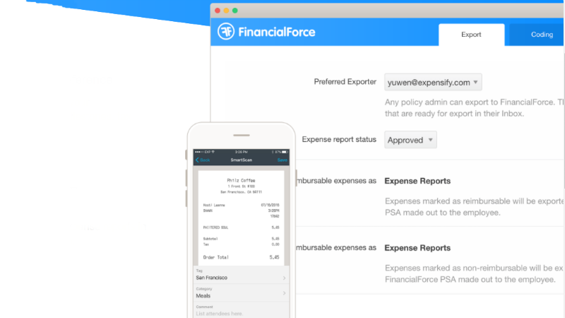 Screenshots of Expensify integration with FinancialForce (Image credit Expensify)