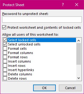 Protect Sheet Settings