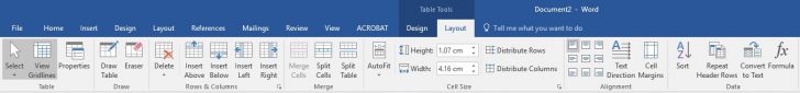 Table Tools Layout Tab