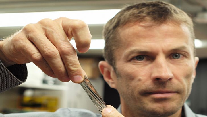 Dr Mark Lantz, IBM, holding one square inch of new tape