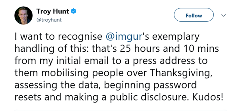 Troy Hunt comment on Imgur breach response