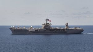 U.S. 7th Fleet flagship USS Blue Ridge is seen from USS Pearl Harbor (Official US Navy) By Official Navy Page from United States of America Mass Communication Specialist 2nd Class Jason Behnke/U.S. Navy [Public domain], via Wikimedia Commons