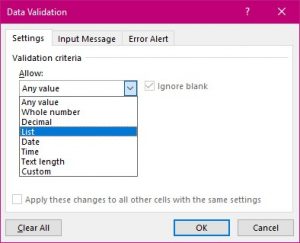 Data Validation Dialog Box