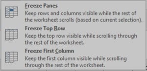 Freeze Panes Options