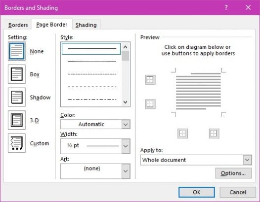 Borders and Shading Dialog Box