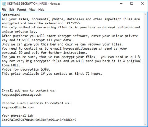 KeyPass ransomware warning