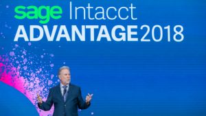 Rob Reid on stage at Sage Intacct Advantage (Image credit: Johnny Cooker) (c) 2018 Sage intacct