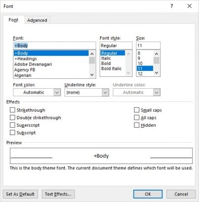 Font Dialog Box