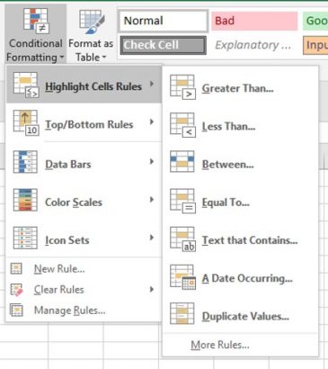 Highlighted Cell Rules