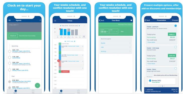 simPRO MObile Timesheet iOS screenshots (c) simPRO