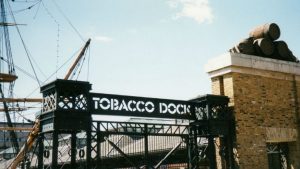 Entrance to Tobacco Dock The original uploader was Sue Wallace at English Wikipedia. [CC BY 2.0 (https://creativecommons.org/licenses/by/2.0)]