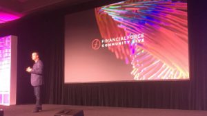 Tod Nielsen CEO FinancialForce on stage at Community Live 2019 Tod Nielsen CEO FinancialForce on stage at Community Live 2019