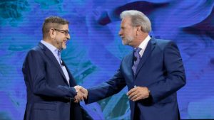 Marc Linden and Rob Reid on stage at Advantage 2019 (c) Sage Intacct