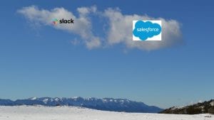 Salesforce and Slack logos with partial image from Image by Jana Martínez from Pixabay 