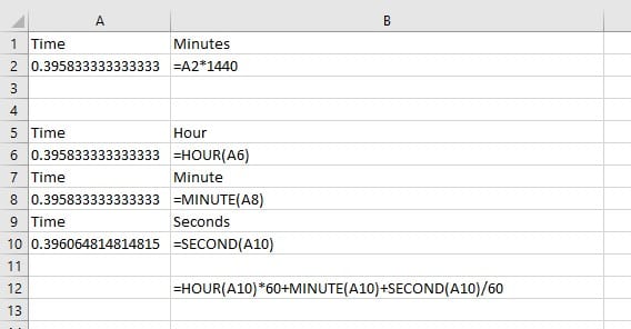 spreadsheet showing formulae