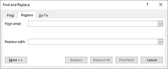 Find and Replace dialog box
