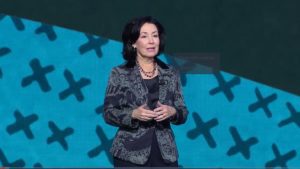 Safra Catz on stage during Oracle CloudWorld 2023 (c) 2023 Oracle