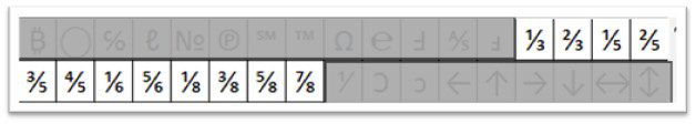 symbol fraction list