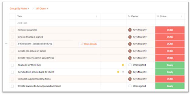 Completed tasks