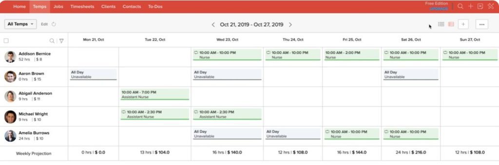 Zoho Workerly Roster View