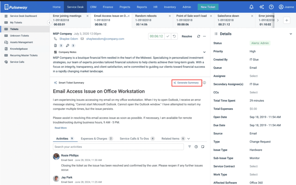 Pulseway Assist Ticket Summary © 2024 Pulseway