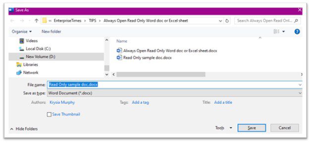 Save as dialog box