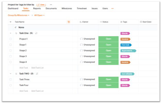list of tasks example