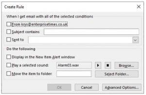 Create rule dialog box