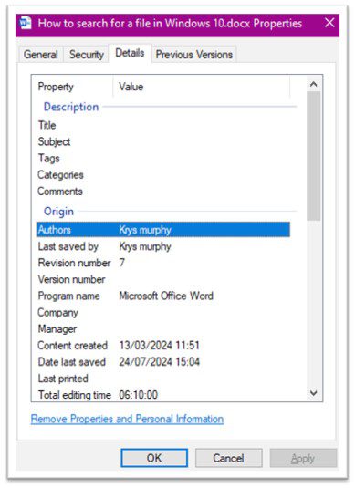 Details tab