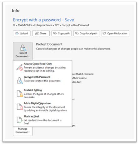 Protect Document selection list